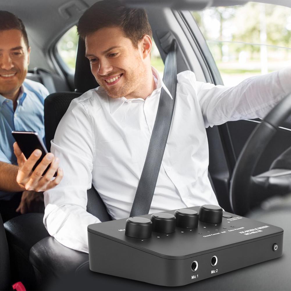 Digital Audio Mixer for Karaoke Home Theater Amplifier Speaker AUX IN/OUT BT Connection 2 Mic Inputs Karaoke Sound Mixer Machine