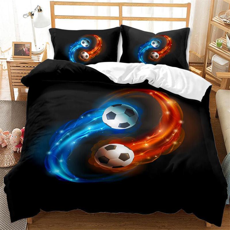 Kids Football Duvet Cover Set For Boys Girls Bedroom Decor Sports Balls Bedding Set Full Size Microfiber Soccer Comforter Cover