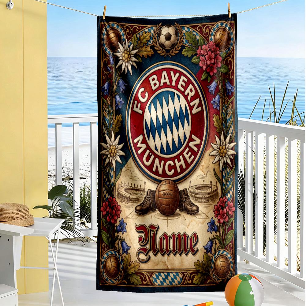 Bayern Munich Celebration Personalized Text Beach Towel High Absorbency & Quick-Dry