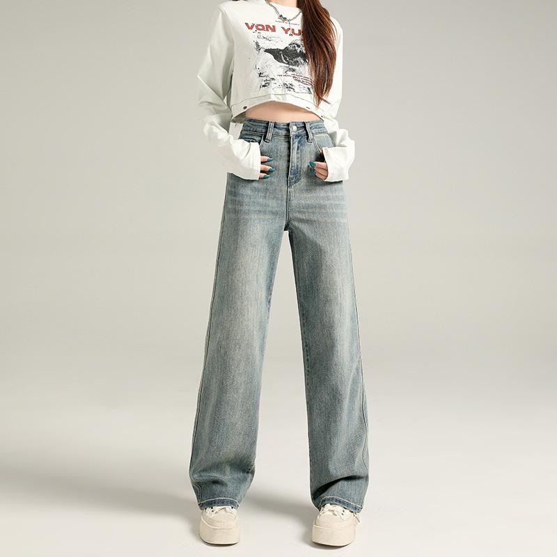 Straight Trousers for Women Spring Loose Narrow Version Wide-leg Jeans for Women Spring High Waist Denim Wide-leg Trousers for Women