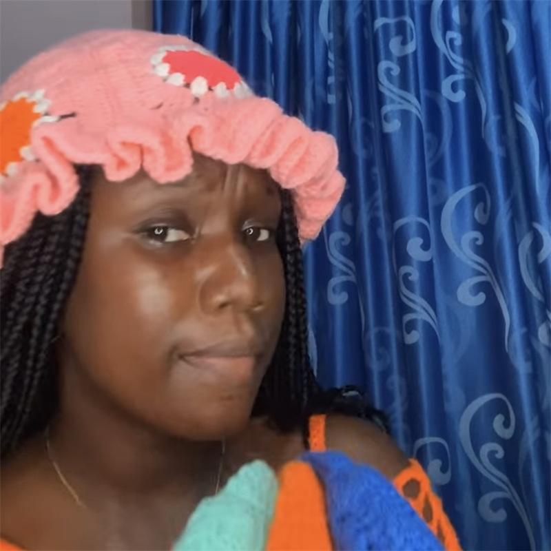 New Handmade Crocheted Cat Hat Big Cat Ears Adult Hat Ruffled Fisherman Hat