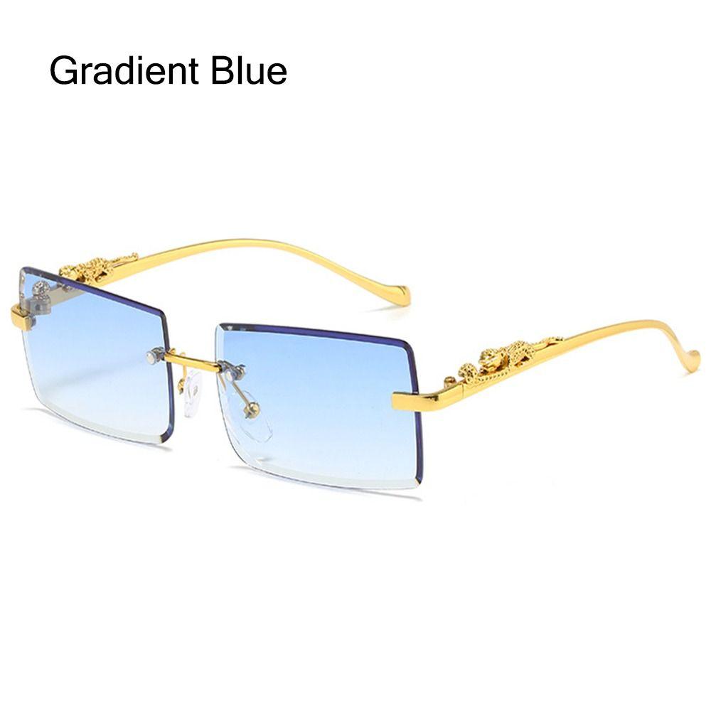 

Металлические прямоугольные солнцезащитные очки с декором гепарда, модные цветные очки без оправы UV400, солнцезащитные очки с линзами Ocean для женщин и мужчин Gradient Blue