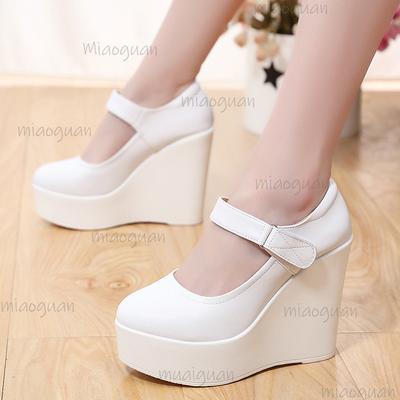 White Wedges Platform Mary Jane Shoes Women's Round Toe Casual Shoes Comfortable Black High Heel Pumps Spring Autumn Sandals