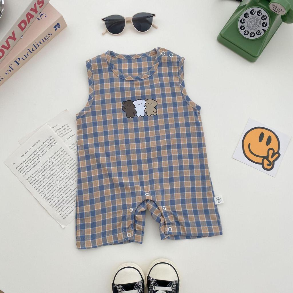 Plaid Sleeveless Baby Romper - Summer Korean Style Jumpsuit for Boys and Girls