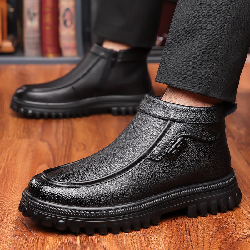 Men's lightweight comfortable cold warm padded snow boots non-slip wear outdoor leisure sports cotton boots leather shoes