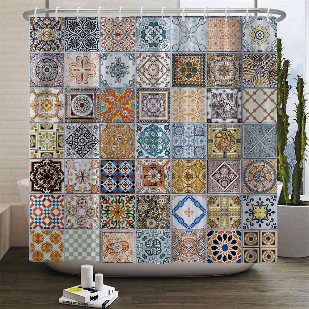 Bohemian style Shower Curtains Mandala Boho Flowers and Plants Printing Bathroom Curtains Waterproof Polyester Bath Curtain