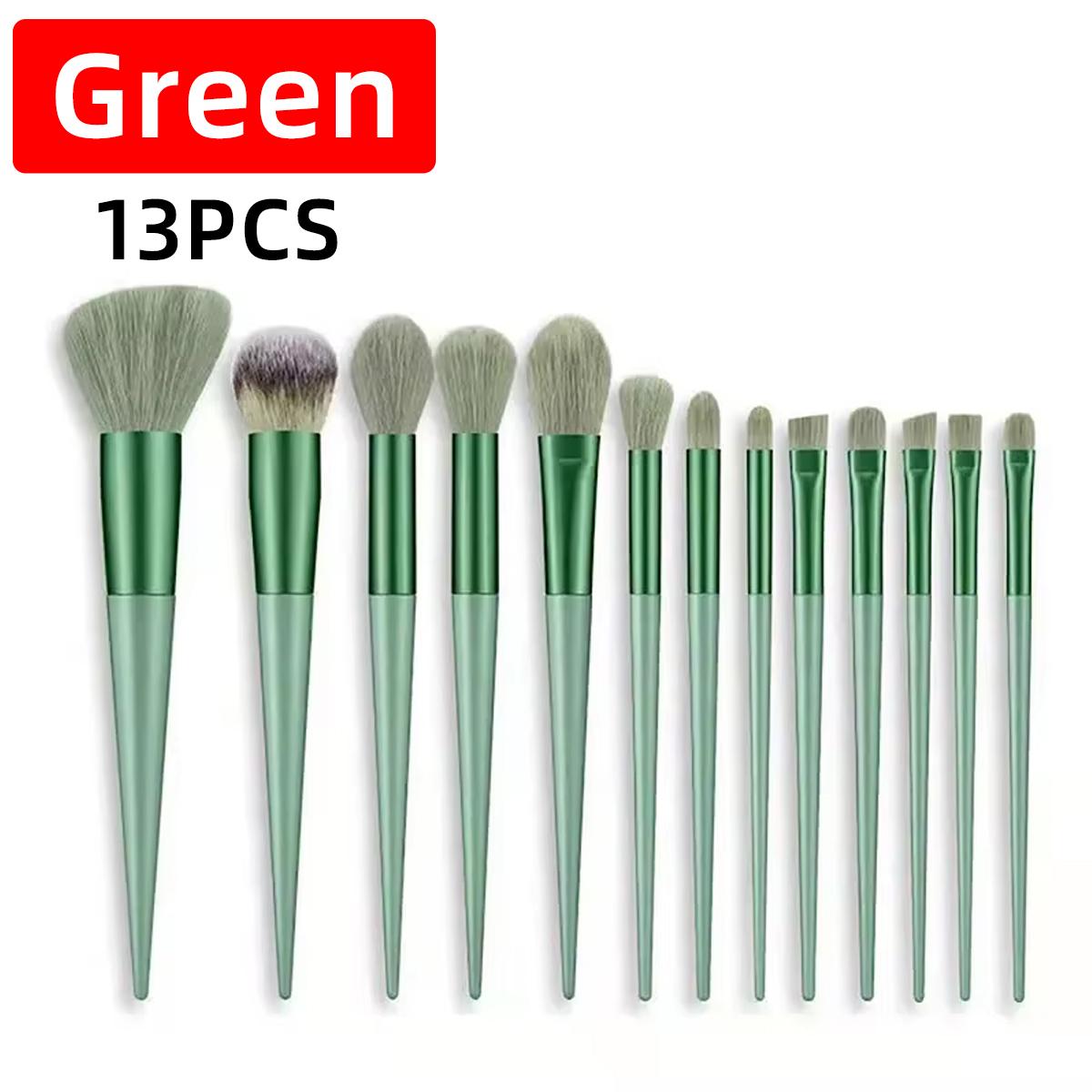 13PCS Green Pink Makeup Brush Set Soft Hypoallergenic Brush Hair Eye Shadow Dressing Powder Brush Makeup Essential Tools зелёный