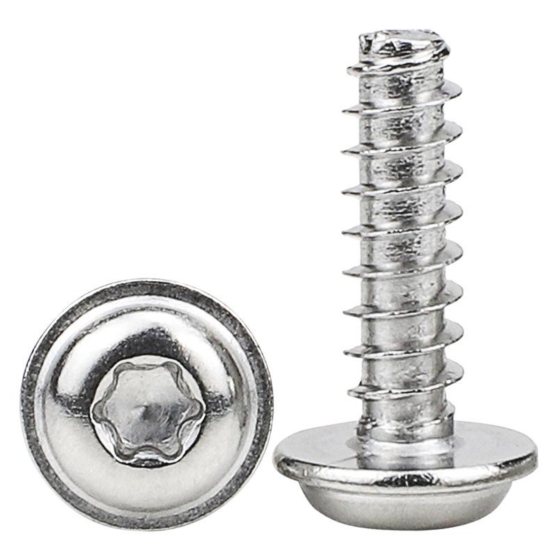 201 Stainless Steel Inner Plum Blossom Round Head Self-Tapping Screw with Washer Flat Tail, Medium Sizes M2.6/M3/M4/M5