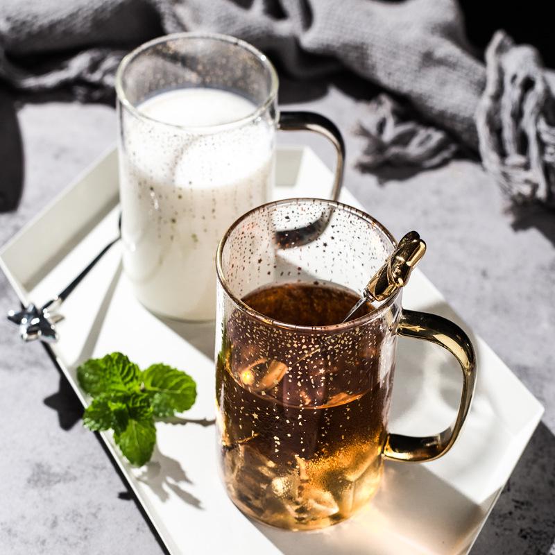 Tazza d'acqua Cielo Stellato in Vetro Oro e Argento da Tenere in Mano a Casa con Coperchio e Cucchiaino Tazza da Caffè Tazza da Ragazza dall'Aspetto Sofisticato