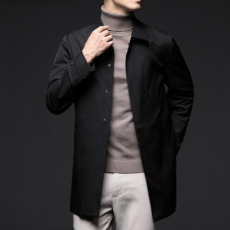 Modischer POLO-Kragen Langarm Windbreaker Herren Frühling Neu Koreanischer Stil Einfache Mittellange Einfarbige Strickjacke