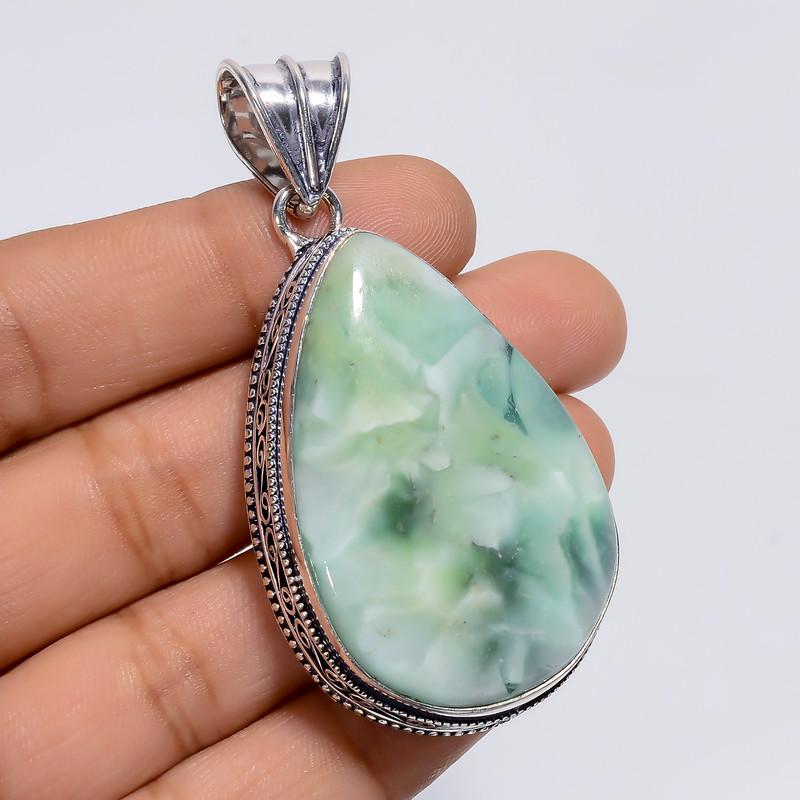 

Attractive Top Grade Qualite 100% Natural Hemimorphite Pear Shape Vintage Style Handmade Jewelry 925 Steling Silver Pendant 2.4 WSJ-4854 2.4