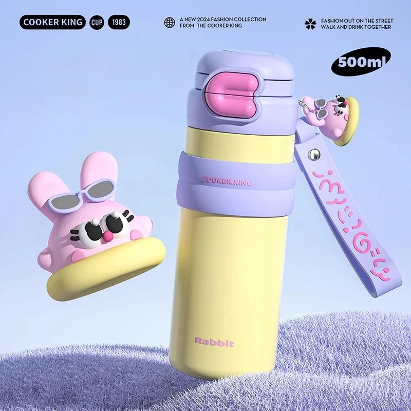

COOKER KING 510ML Stainless Steel Thermos Cup Cartoon Insulated Water Bottle for Kids Portable Vacuum Thermal Mug with Straw 500ML синий