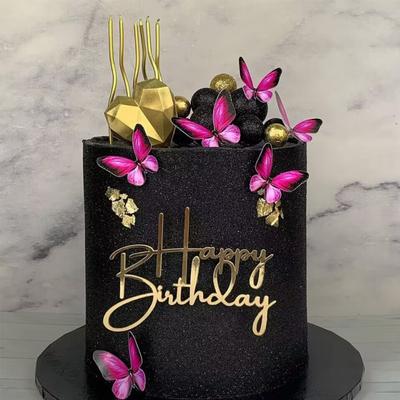 6pcs Happy Birthday Cake Toppers Rose Gold Acrylic Side Birthday Cake Decoration Cake Topper for Baby Dessert Decoration