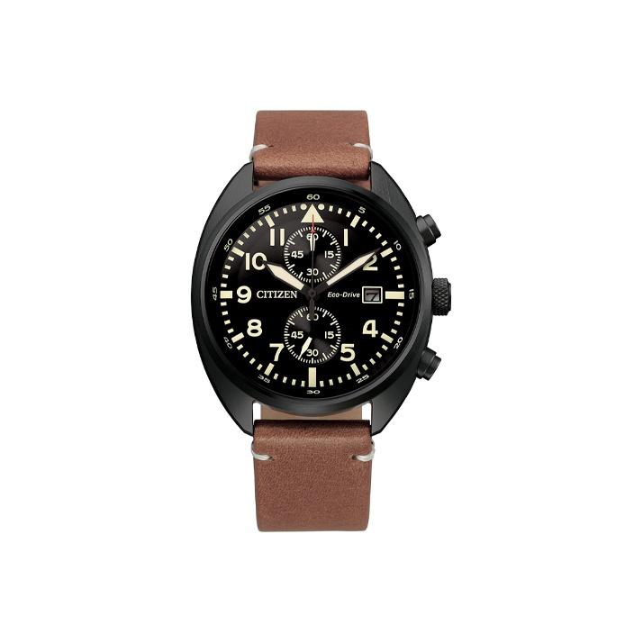Citizen Eco-Drive Waterproof Casual Watch Quartz Movement Leather Strap Men watches Black CA7045-14E Brown