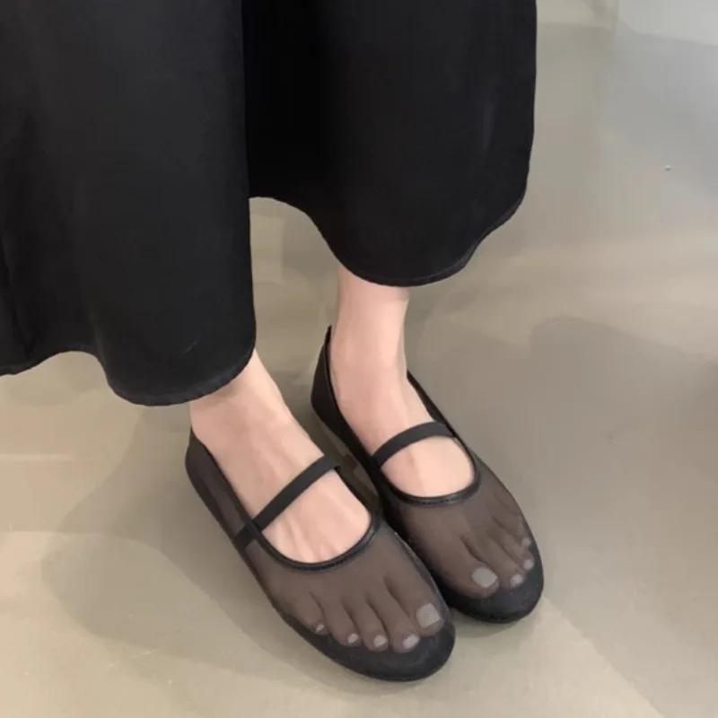 Fashion 2025 Summer New Fashion and Comfortable Flat Bottom Round Toe Mesh Breathable Shallow Mouth Single Shoes Grandma Shoes for Women