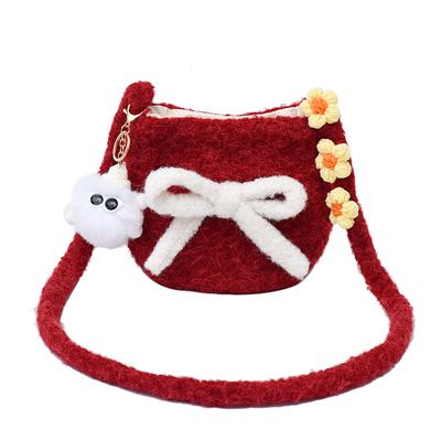 Girl Cute Little Satchel Bow Cartoon Fashion Korean Version Women's Mobile Phone Bag Felt Christmas Japanese Messenger Bag