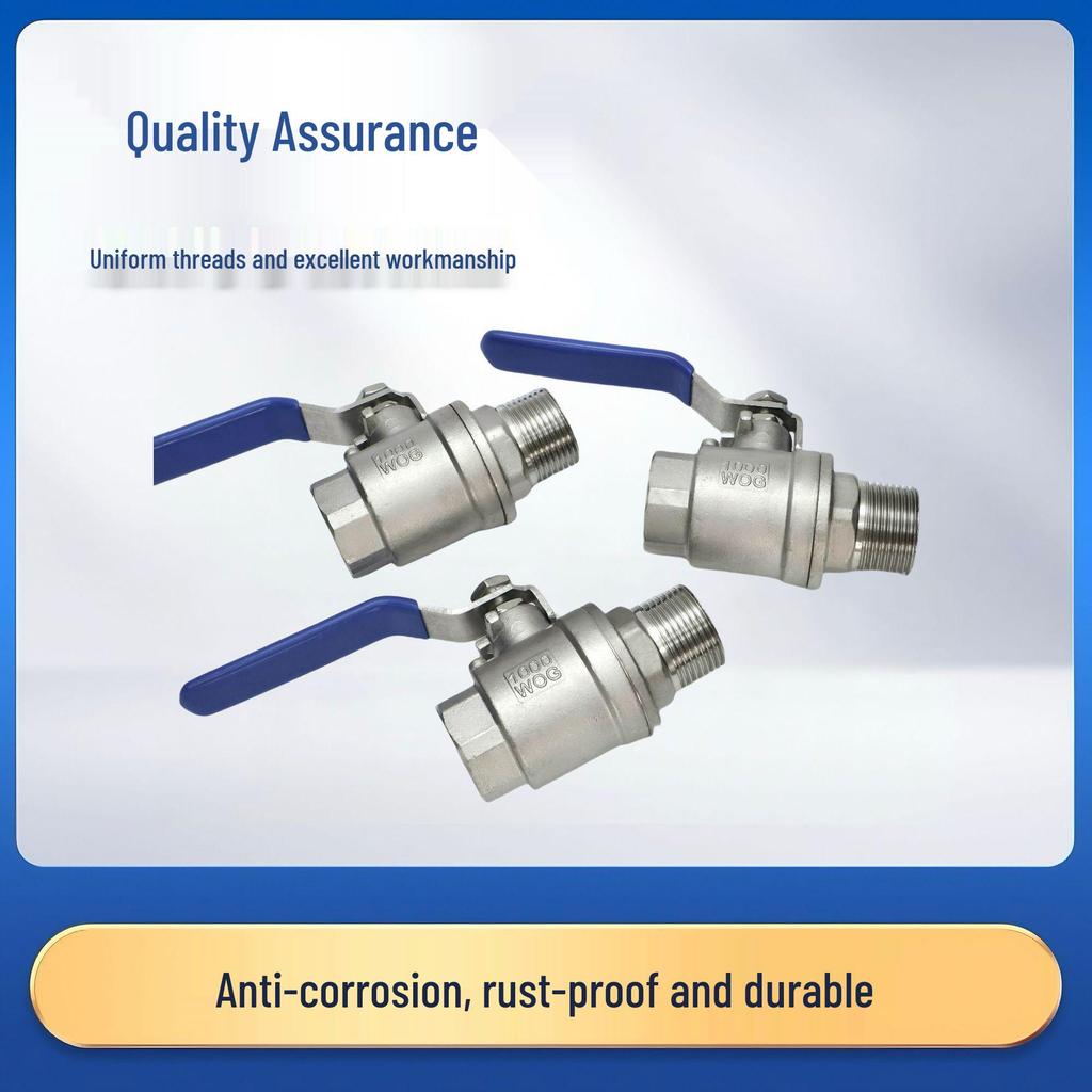 304 Stainless Steel Two-Piece Manual Ball Valve with Internal/External Threads for Water Pipes, Sizes: 4 Points, 6 Points, or DN15.