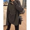 Women's Dark Gray Hooded Long-Sleeve Loose-Fit Half-Zip Top for Autumn/Winter
