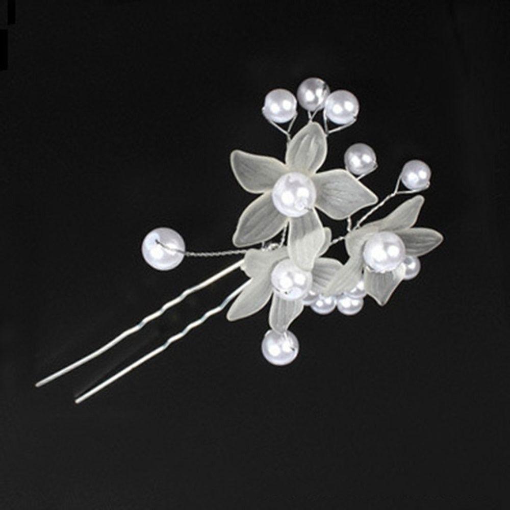 5Pcs Fashion Bridal U-shaped Rhinestone Pearl Flower Hairpin Metal Hair Barrette Rhinestone Hair Clip Crystal Flower Hair Fork