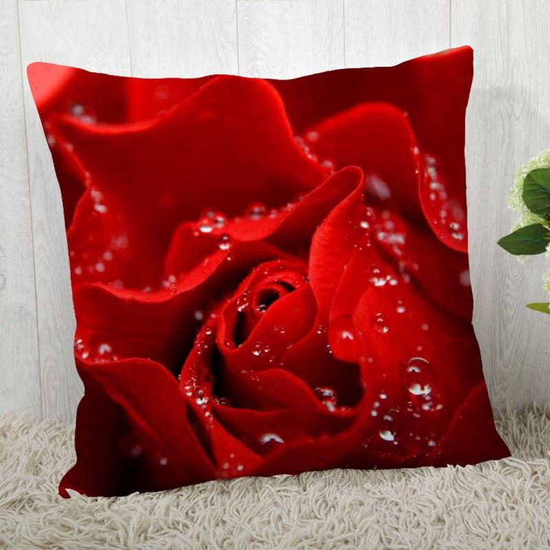 Red Rose Flower Print Pillowcase Sofa Office Decoration Home