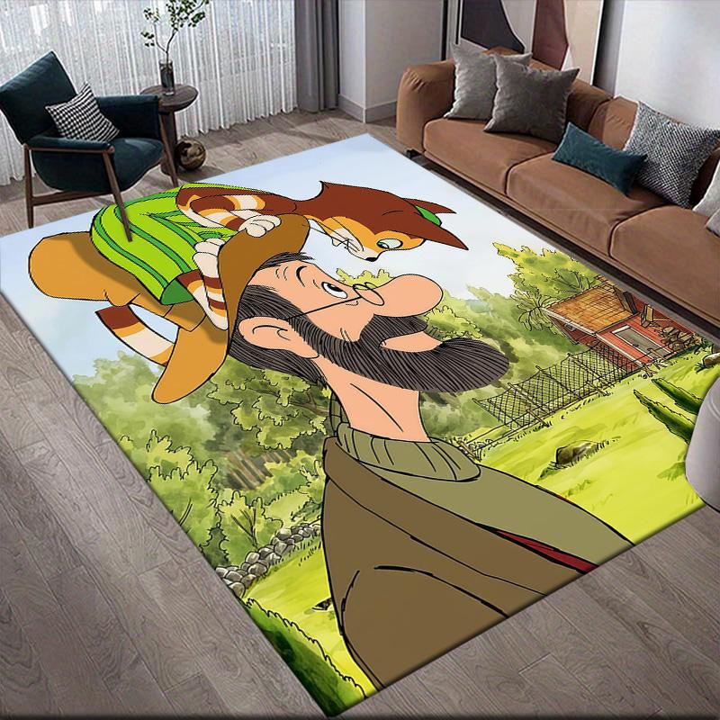 Pettson and Findus Flannel Pattern Square Carpet,Area Rug,Carpet Rug for Living Room Bedroom Sofa Playroom Decor,Non-slip Floor Mat