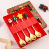 4pcs Christmas Party Dinnerware Set with Gift Box Christmas Tree Dessert Fork Spoon Cutlery Set Gold Stainless Steel Tableware
