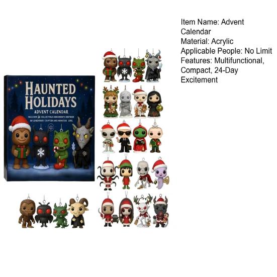 Haunted Holidays Advent Calendar 24-Day Countdown Box Multifunctional Festive Car Decoration for Christmas Fun