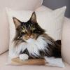 Long Haired Cat Face Cushion Cover Detailed Feline Art Double Sided Living Room Bedroom Decor Pillow Case