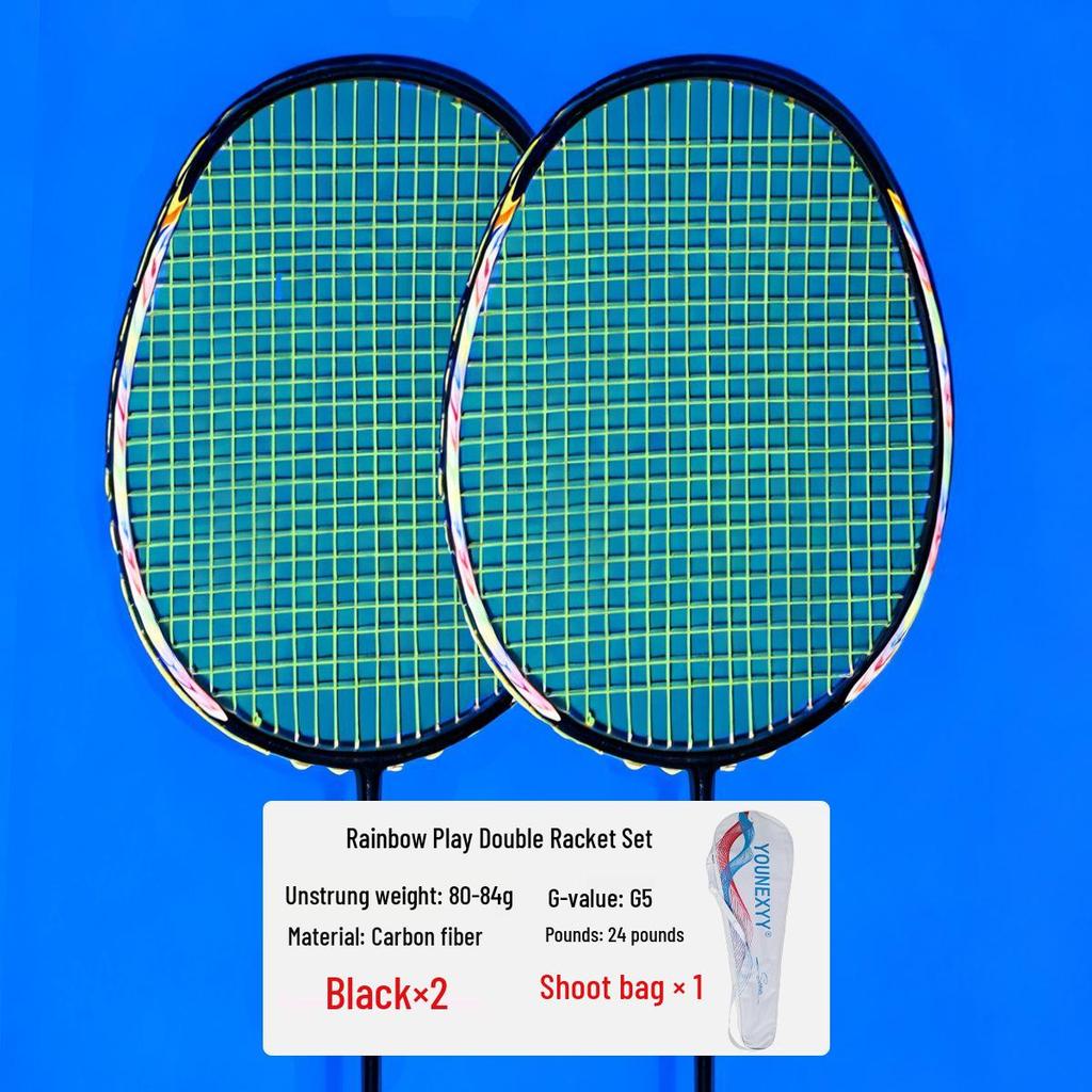 Full Carbon Fiber Badminton Racket Set for Men and Women - Durable, Lightweight, Offensive & Defensive, Professional Adult Singles & Doubles Play