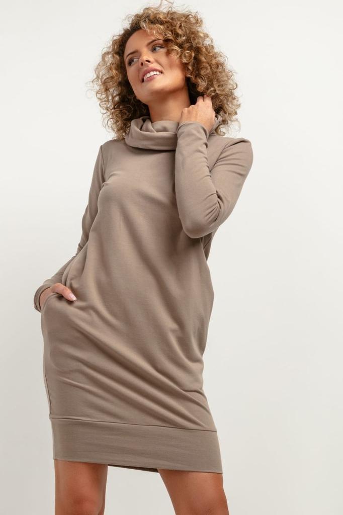 Sweatshirt dress with cowl T376 cappuccino XS