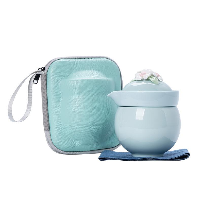 Pink travel camping outdoor portable storage bag kung fu tea set women's handmade pinched flower souvenir