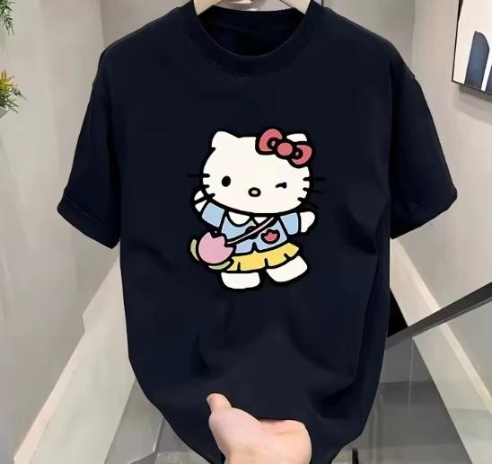 

2026 New Arrival Hello Kitty Spring Summer Women T Shirt American Loose Fit Roundneck Shortsleeve Tshirt Versatile Tops S
