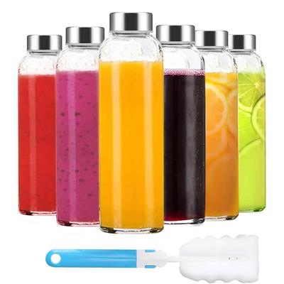 Clear Glass Bottles 18 oz,Reusable Glass Water Bottles with Stainless Steel Cap for Juicing,Refrigerator,Juice Water Bottle