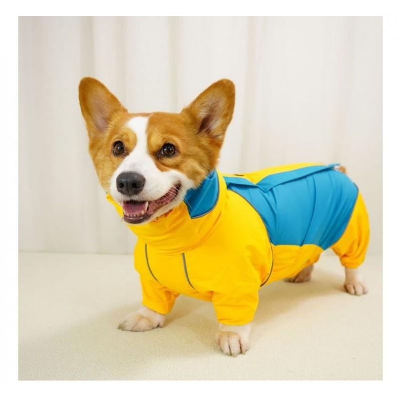 Waterproof Dog Raincoat With Reflective Stripes Full Coverage 4-Leg Design Corgi Small To Large Breeds