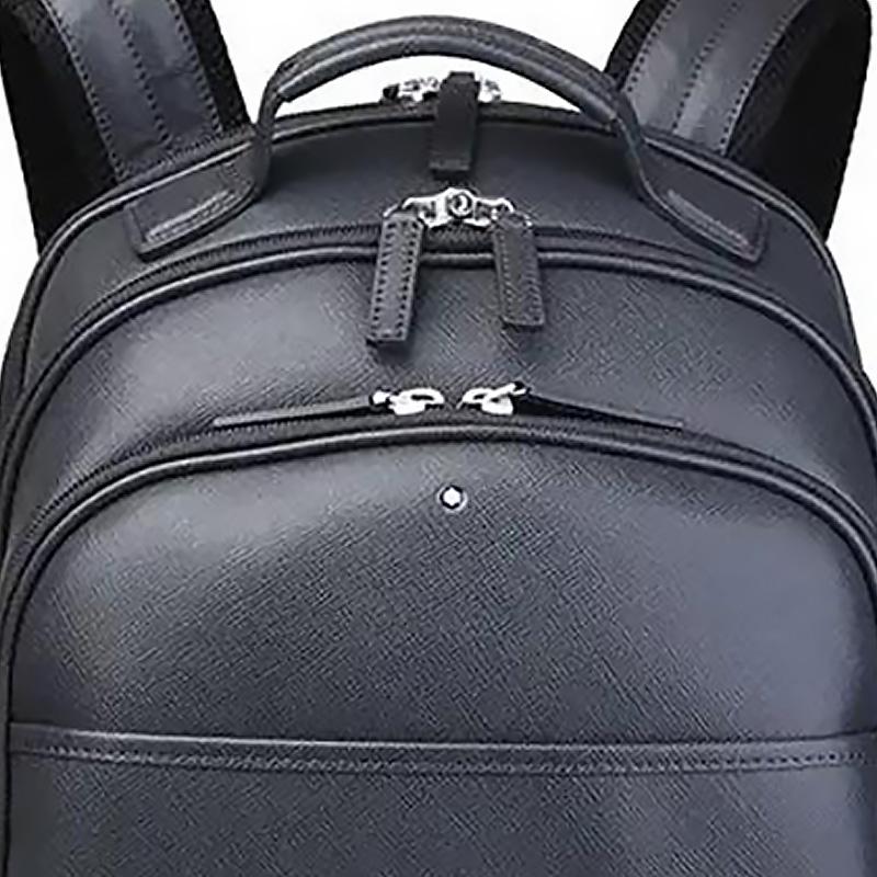 Montblanc Meisterstück Solid Color Zipper Closure Leather Backpack Small Men backpack Gray 116323