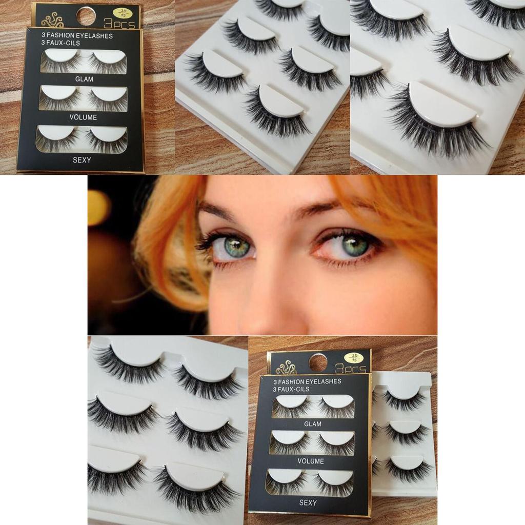 Luxurious 3 Pairs Black 100% Real Mink False Eyelashes With Natural Cross Style