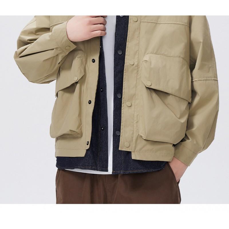Mens Patchwork Work Jacket Loose Trendy Casual Outerwear