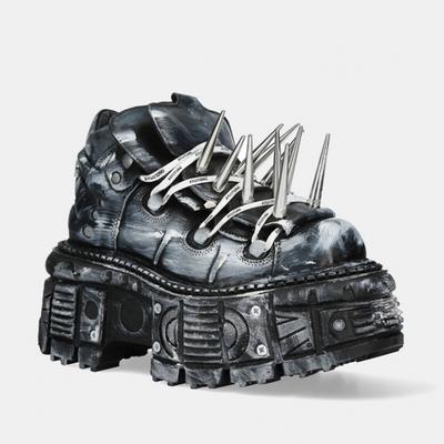 Μόδα Άνοιξη και Φθινόπωρο Γοτθικά Σκοτεινά Μαύρα Παπούτσια Πλατφόρμας με Χοντρή Σόλα Punk Μεταλλικά που Αυξάνουν το Ύψος Δερμάτινα με Τρουκς Γυναικείες Μπότες Γόβες