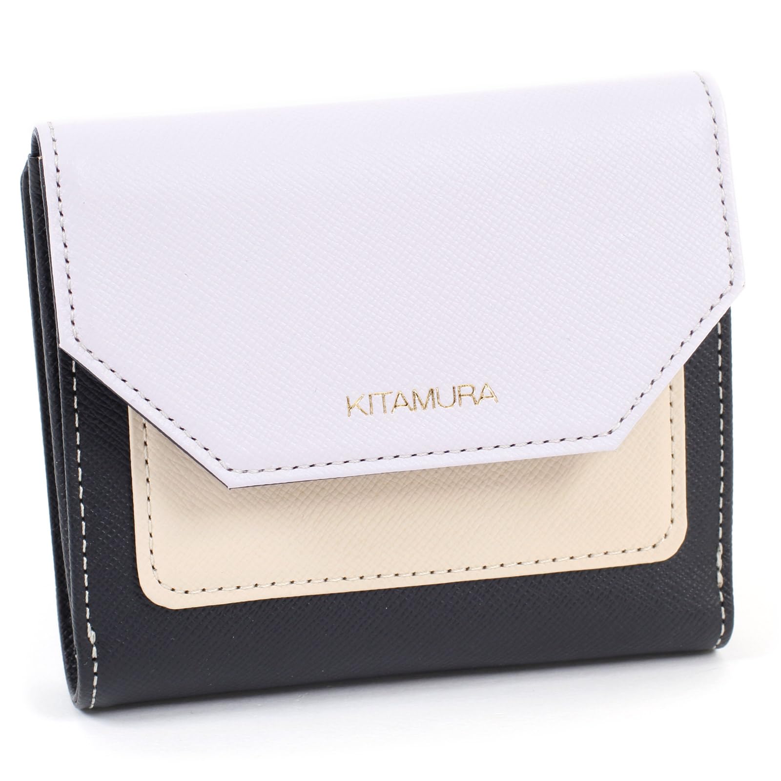 Kitamura PH0785 Трехцветный складной кошелек, Темно-синийЛавандовый [Темно-синий] 10231