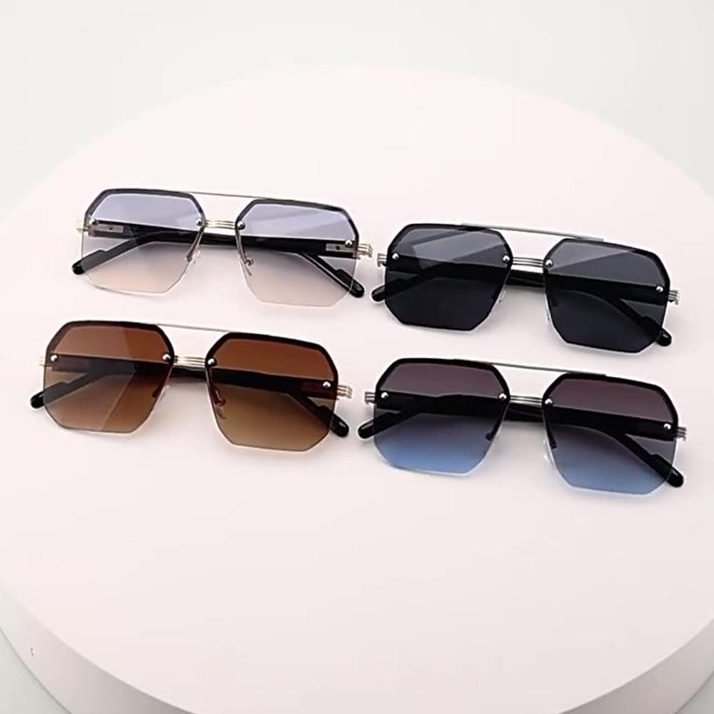 Men's Metal Sunglasses Square Half Frames Rice Nails Casual Trend Personality Vintage Stylish Outdoor Sports Glasses