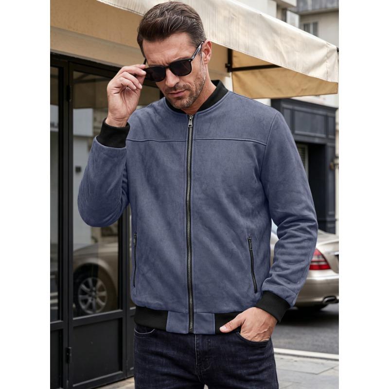 Men S Vintage Streetwear Suede Bomber Jacket Casual Outerwear