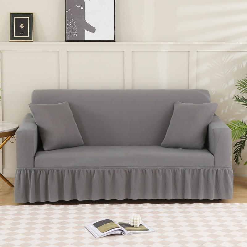 1/2/3/4 Seater Solid Color Sofa Cover With Skirtastic Sofa Anti-Dust Slipcover For Living Room Sofa Armchair Cover