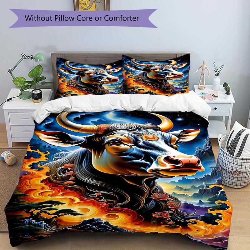 

3pcs Anime Bull Decorative Bedding Set - Includes 1 Quilt Cover and 2 Pillowcases (No Core) - Festive Gift for Bedroom and Guest Room Decoration - Pol 135x200cm