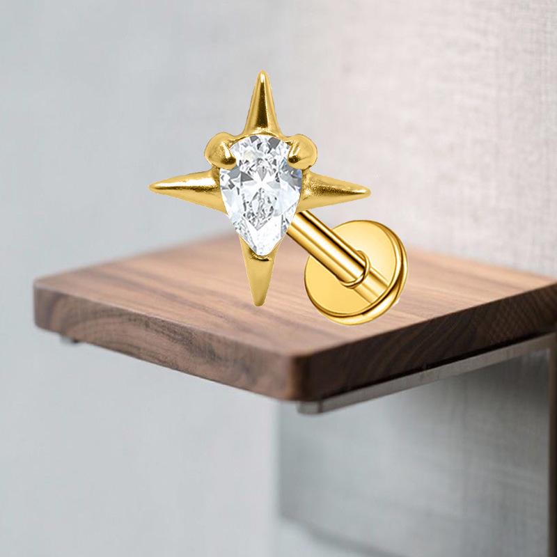 Herzförmiger Katzen-Ohrknochen-Stecker Piercing Schmuck mit lila Zirkon G23 Titan - Designer-Stil, Modisch, Schlicht.