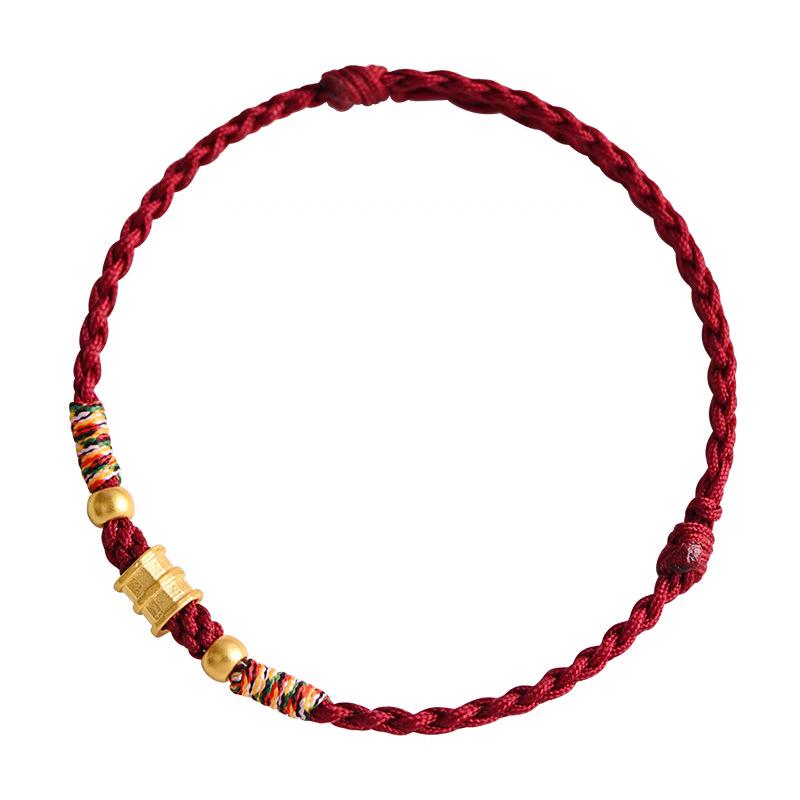Pure Gold 999 Zodiac Red String Bracelet with Luck Beads for Baby's Full Moon or New Year
