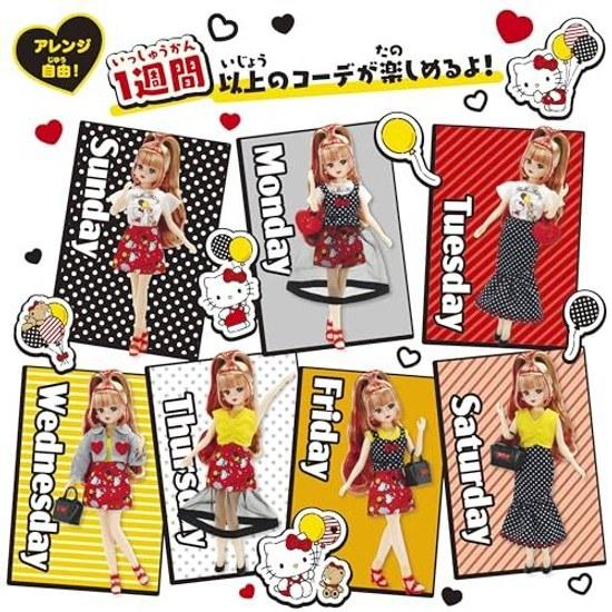 Takara Tomy Licca-chan Doll I Love Hello Kitty 1 Week Coordination Gift Set Dress-Up Toy Ages 3 Up