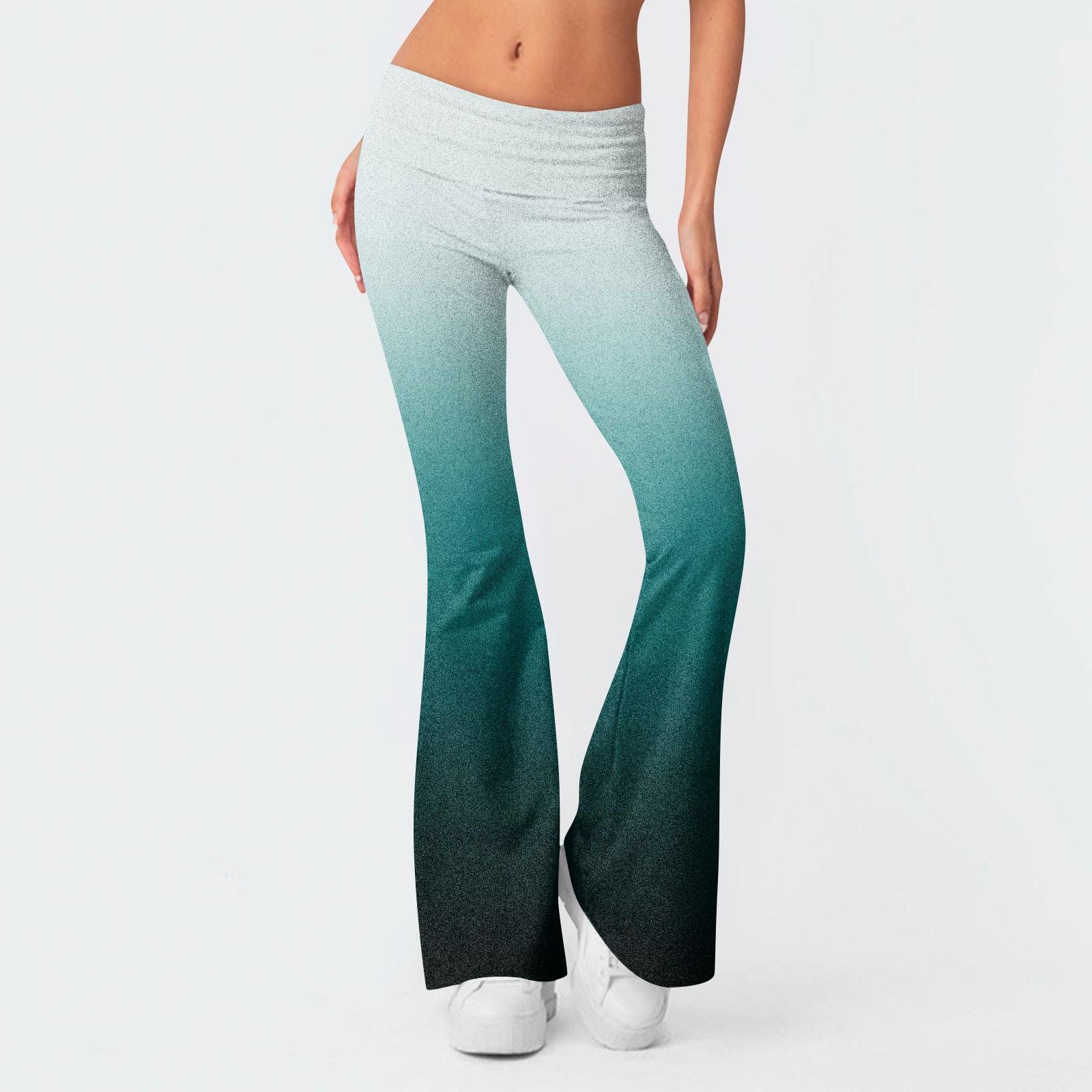 

Женские модные брюки-клеш с эластичной резинкой на талии и низкой талией с градиентом, тонкие брюки-клеш с обратной талией S