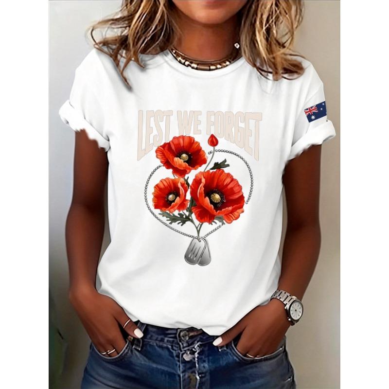 T-shirt da Donna con Stampa Giorno dell'Anzac Lest We Forget Estate Casual Girocollo Manica Corta Top Magliette