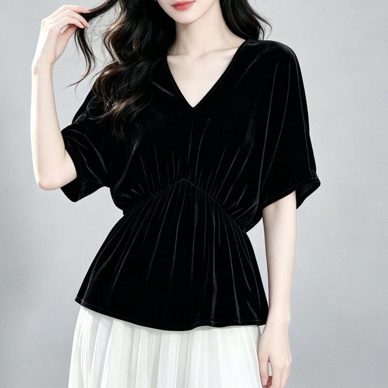 Women s Mulberry Silk Velvet V-Neck Batwing Sleeve Top M