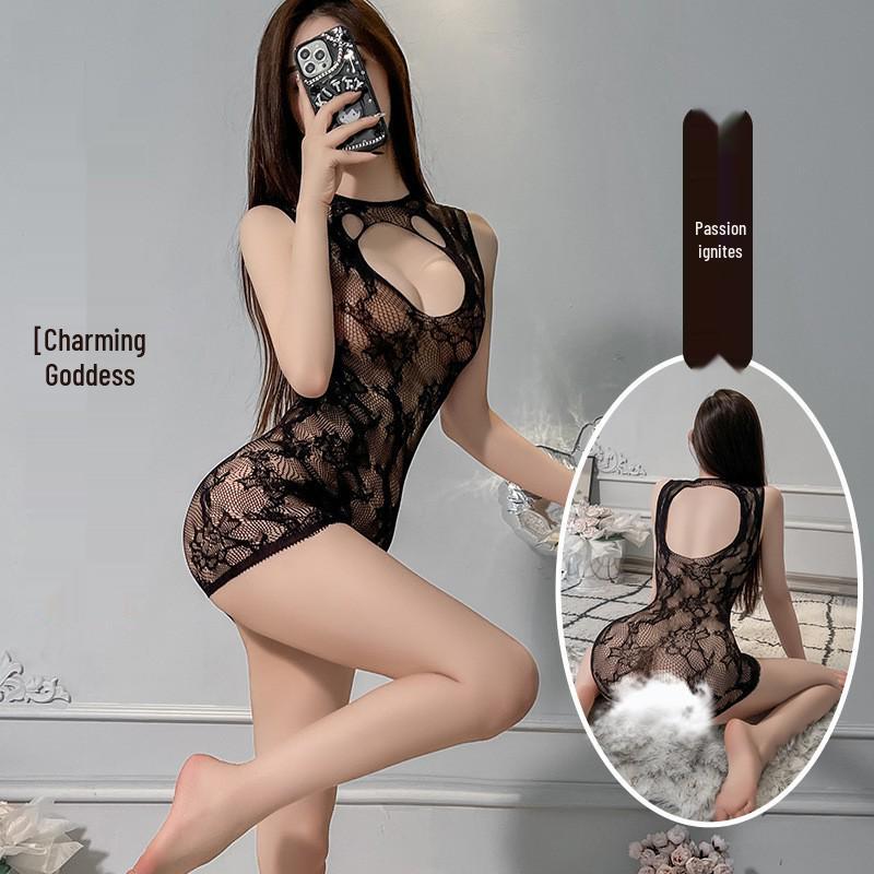 Air Hostess Lingerie Set: Sexy Maid Uniform with Stockings & Fishnet Bodysuit